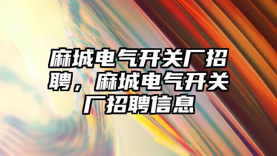 麻城電氣開關廠招聘，麻城電氣開關廠招聘信息