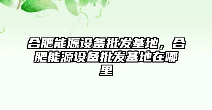 合肥能源設備批發基地，合肥能源設備批發基地在哪里