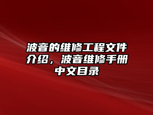 波音的維修工程文件介紹，波音維修手冊中文目錄