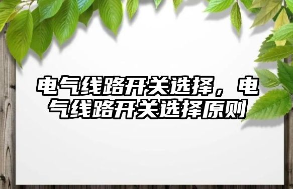 電氣線路開關選擇，電氣線路開關選擇原則