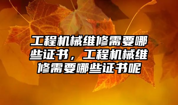 工程機械維修需要哪些證書，工程機械維修需要哪些證書呢